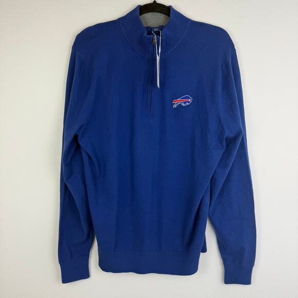 NWT Cutter & Buck Mens Buffalo Bills Quarter-Zip Long Sleeve Blue Sweater Medium - Picture 1 of 9